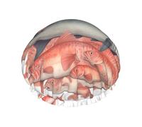 Cats Riding Fish Printed Double-Layer Waterproof Shower Cap - Reusable Spa & Face Mask Bathing Hat for Travel, Home Care & Beauty Routine