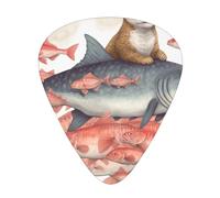 Cats Riding Fish Printed Guitar Picks 12-Piece Set - Comfortable, Versatile Plectrum for All Guitar Styles & Players