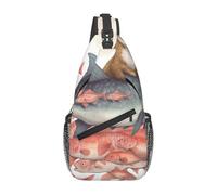 Cats Riding Fish Printed Sling Bag Crossbody Backpack for Men Women, Versatile Casual Shoulder Chest Bag for Running Hiking Cycling Travel Work