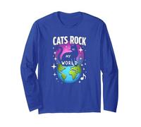 Cats Rock My World - Feline Globe-Trotting Adventure Long Sleeve T-Shirt, Adult Unisex, Royal Blue, XXL