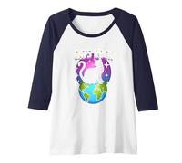 Cats Rock My World - Feline Globe-Trotting Adventure Raglan Baseball Tee, Women, Navy/White, XL