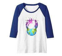 Cats Rock My World - Feline Globe-Trotting Adventure Raglan Baseball Tee, Women, Royal Blue/White, XL