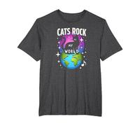 Cats Rock My World - Feline Globe-Trotting Adventure T-Shirt, Men's Big and Tall, Dark Heather Grey, 2X Tall
