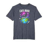 Cats Rock My World - Feline Globe-Trotting Adventure T-Shirt, Men's Big and Tall, Heather Blue, 5X Tall
