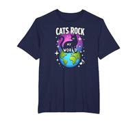 Cats Rock My World - Feline Globe-Trotting Adventure T-Shirt, Men's Big and Tall, Navy, 5X Tall