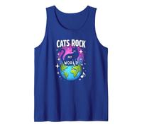 Cats Rock My World - Feline Globe-Trotting Adventure Tank Top, Men, Royal Blue, M