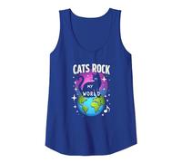 Cats Rock My World - Feline Globe-Trotting Adventure Tank Top, Women, Royal Blue, XL