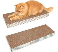 Cats Rock Scratching Board for Indoor Cats, Corrugated Cardboard Cat Scratcher with Catnip, Double-Sided Scratch Pad, Rectangle Scratcher Icon and Squares Design (Pack of 2)