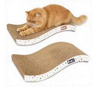 Cats Rock Scratching Board for Indoor Cats, Corrugated Cardboard Cat Scratcher with Catnip, Double-Sided Scratch Pad, Wave Scratcher Ziggy Stripe Design (Pack of 2)
