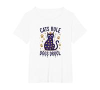 Cats Rule Dogs Drool: Royal Feline Humor for Pet Lovers T-Shirt, Women's Plus, White, 4X