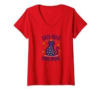 Cats Rule Dogs Drool: Royal Feline Humor for Pet Lovers V-Neck T-Shirt, Women, Red, L
