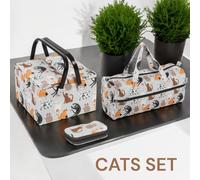 CATS SEWING & KNITTING SET: Large Sewing Basket, Knitting Bag & Sewing Kit