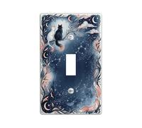 Cats Single Light Switch Cover Plate, Fanciful Fantasy Moon Stars Fall Navy Plastic Standard Size Toggle Light Switch Cover for Living Room Bedroom Home Office Decor (Single)