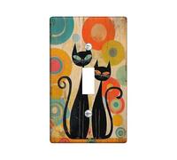 Cats Single Light Switch Cover Plate, Modern Artistic Circles Swirls Fall Black Plastic Standard Size Wall Switch Plates Accents for New Apartment Home Bedroom Office Decor (Single)