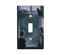 Cats Single Light Switch Cover Plate, Mystical Fanciful Window Girl None Dark Blue Plastic Standard Size Decorative Wall Plates for Living Room Bedroom Home Office Decor (Single)