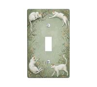 Cats Single Light Switch Cover Plate, Nature Fanciful Flowers Branches Spring Green Plastic Standard Size Toggle Light Switch Cover for Bedroom Bathroom Kitchen Entrance Decor (Single)