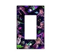 Cats Single Rocker Light Switch Cover, Cosmic Fanciful Stars Planets None Violet Plastic Standard Size Accents Wall Switch Plates for Living Room Bedroom Home Office Decor
