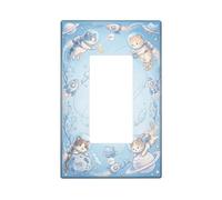 Cats Single Rocker Light Switch Cover, Fanciful Playful Rockets Planets Space Blue Plastic Standard Size Switch Plate Decorative for New Apartment Home Bedroom Office Decor