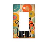 Cats Single Rocker Light Switch Cover, Modern Artistic Circles Swirls Fall Black Plastic Standard Size Switch Plate Decorative for New Apartment Home Bedroom Office Decor