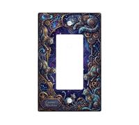 Cats Single Rocker Light Switch Cover, Steampunk Cosmic Swirls Gears Cosmic Violet Plastic Standard Size Decorative Wall Plates for New Apartment Home Bedroom Office Decor