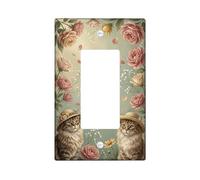 Cats Single Rocker Light Switch Cover, Vintage Romantic Roses Flowers Spring Pastel Green Plastic Standard Size Switch Plate Decorative for Home Living Room Bedroom Bathroom Decor