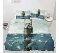 Cats Single Size Bedding Set Schools of Fish Duvet Cover Set 3 Piece Cute Style Printed Comforter Cover Set for Teens Kids Boys Girls (Single)