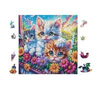 Cats Sitting Together 100 Piece Premium Jigsaw Puzzle Adult Jigsaws Educational Game Hobby Home Decor Winter Gift Durable Wooden Cardboard 28x28cm