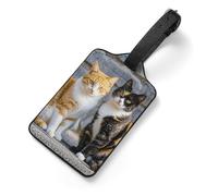 Cats Sitting Together Luggage Tags with Information Card & Detachable Strap - Durable PU Scratch-Resistant Name ID Identifiers for Suitcases, Travel Bags, Backpacks, and Gym Bags