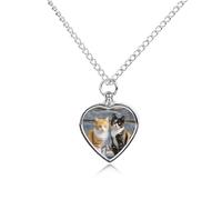 Cats Sitting Together Pet Urn Necklace for Dog Cat Ashes Heart Cremation Keepsake Pendant Memorial Jewelry Gifts for Women Men