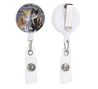 Cats Sitting Together Retractable Badge Reel - Personalized ID Name Badge Holder with Lanyard Cute Badges Reel Holder Round Nurse Doctor Name Tag Badges Clip for Work