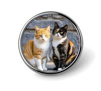 Cats Sitting Together Round Lapel Pins Backpack Pin Cute Brooch Decoration Brooches for Women Men Fashion Button Badges for Hat Backpacks Purses Jackets Shirt Suit