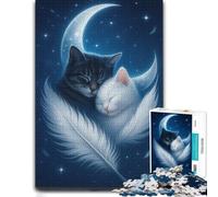 Cats Sleeping on Moon with Feather Jigsaw Puzzle for Adults, 300 Pieces | Visual matching and sorting: a practical indoor pastime at your own pace.