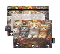 Cats Spring Flowers Basket Pencil Pouch for 3-Ring Binder Clear Pencil Case