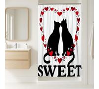 Cats Stall Shower Curtain, Romantic Playful Hearts Flowers Valentine Red Polyester Waterproof Toile Cloth Shower Curtains Decor for Toile Bathroom Dorm 36x72 Inch