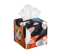 Cats Staring Leather Tissue Box, Household Water Proof Square Tissue Box, Suitable for Dining Tables, Desks/Living Rooms/Offices/Bedrooms/Cars
