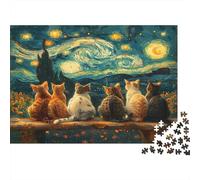 Cats&Starry Sky 1000 Pieces Sturdy Paper Personalized Starry Night Fantasy Puzzle for Eco-Conscious Buyers Brain Training Couple Activity 38x26cm/1000pcs
