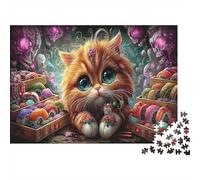 Cat's Sushi Feast 1000 Pieces 100% Recycled Cardboard Jigsaw Puzzles Fluffy Orange Fantasy Cat Super Challenging for Enthusiasts Collectors Decompression Indoor Leisure Office Break 52x38cm/1000pcs