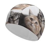 Cats Swim Cap for Adult, Elastic Fabric Swimming Cap, Comfortable Bathing Cap for Long & Short Hair