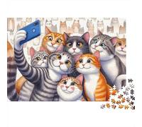 Cats Taking Selfie 1000-Piece Adults Jigsaw Puzzle Selfie Cats Group Phone Playful Premium Thick Sturdy Vibrant Challenging Stress Relief 70x50cm/1000pcs