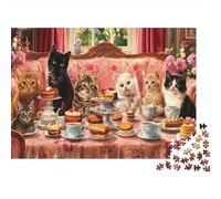 Cats Tea Party Scene Hard 1000 Piece Puzzle for Adults Tea Party Cats Treats Teacups Whimsical Premium Thick Sturdy Vibrant Challenging Stress Relief 70x50cm/1000pcs