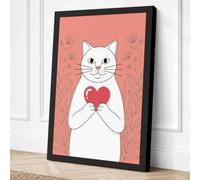 Cat's Tender Heart Canvas Wall Art Print 30x20 Inch