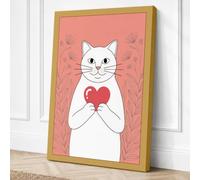 Cat's Tender Heart Canvas Wall Art Print 30x20 Inch