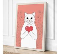 Cat's Tender Heart Modern Canvas Wall Art Print 18x12 Inch (46 x 30 cm)