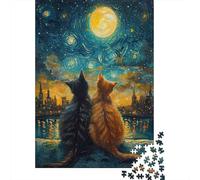 Cats Under Starry Sky 1000 Pieces Eco-Friendly Puzzle Adult Hobbyists Portable Mind Decompression Entertainment 52x38cm/1000pcs
