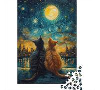 Cats Under Starry Sky Recycled Board Puzzle: Cats Watching Starry Night for Adults And Kids Age 12 Years Great Gift 52x38cm/1000pcs