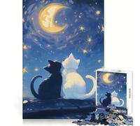 Cats Under The Moon - Cat Lovers Jigsaw 1000 Pieces for Teenagers Thought Training Leisure Activity Snug Fit Great Gift size 50x75cm