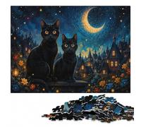 Cats Under The Stars Classic Wooden Puzzle for Adults, 500 Pieces | Border-first building: a clear build method during indoor leisure.