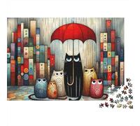 Cats Under Umbrella 1000 Pieces Jigsaw Puzzle Colourful Rainy Day Cats Home Decor Educational Gift Puzzle for Adults 52x38cm/1000pcs