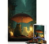 Cats Under Umbrella in The Rain for Adults 1000 Piece Jigsaw Puzzle Memory Boost Leisure Activity Clean Edges Great Gift size 38x52cm