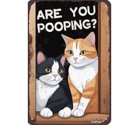 Cats Wall Decor Vintage Are You Pooping Funny Aluminum Sign for Bathroom Toilet 8"x12"